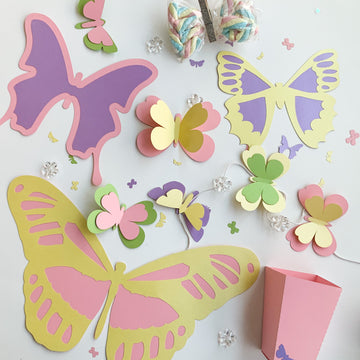 Pinfliers Butterfly Theme Birthday Party Big Paper Cutouts, A set of 86 pieces